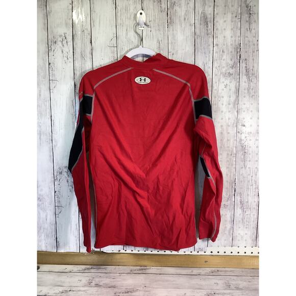 Under Armour HeatGear Compression Long Sleeve Top Red Black Athletic Base Layer - Picture 2 of 5
